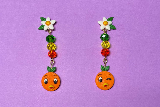 Orange Bird Floral Earrings