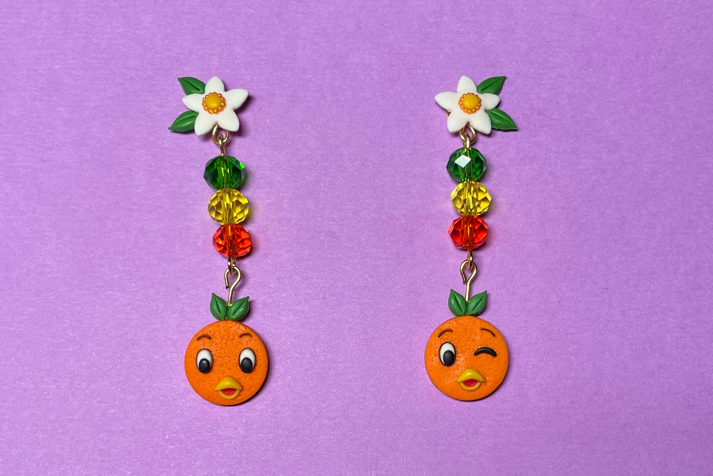 Orange Bird Floral Earrings