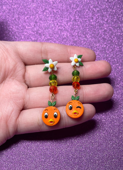 Orange Bird Floral Earrings